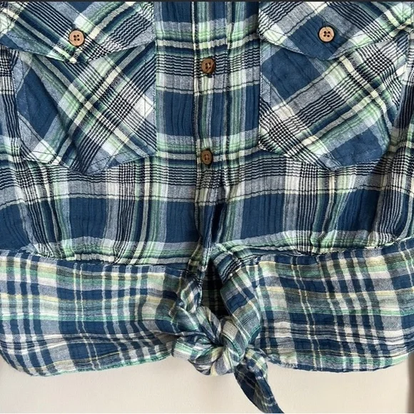 Free People First Bloom Plaid Top Blue Size XS Retails $78 - Picture 6 of 10